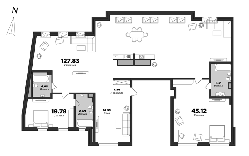 Prioritet, 2 bedrooms, 261.92 m² | planning of elite apartments in St. Petersburg | М16